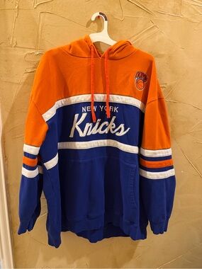 Mitchell & Ness New York Knicks Orange Blue Crewneck Hoodie 4XLB
